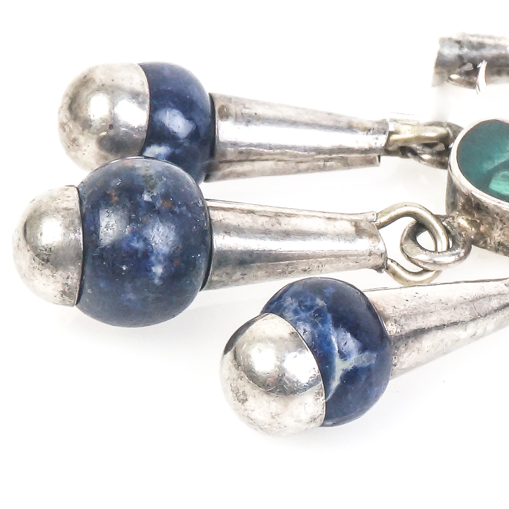 Vintage Sterling Silver and Stone Pendants Including a Mesoamerican Warrior Face