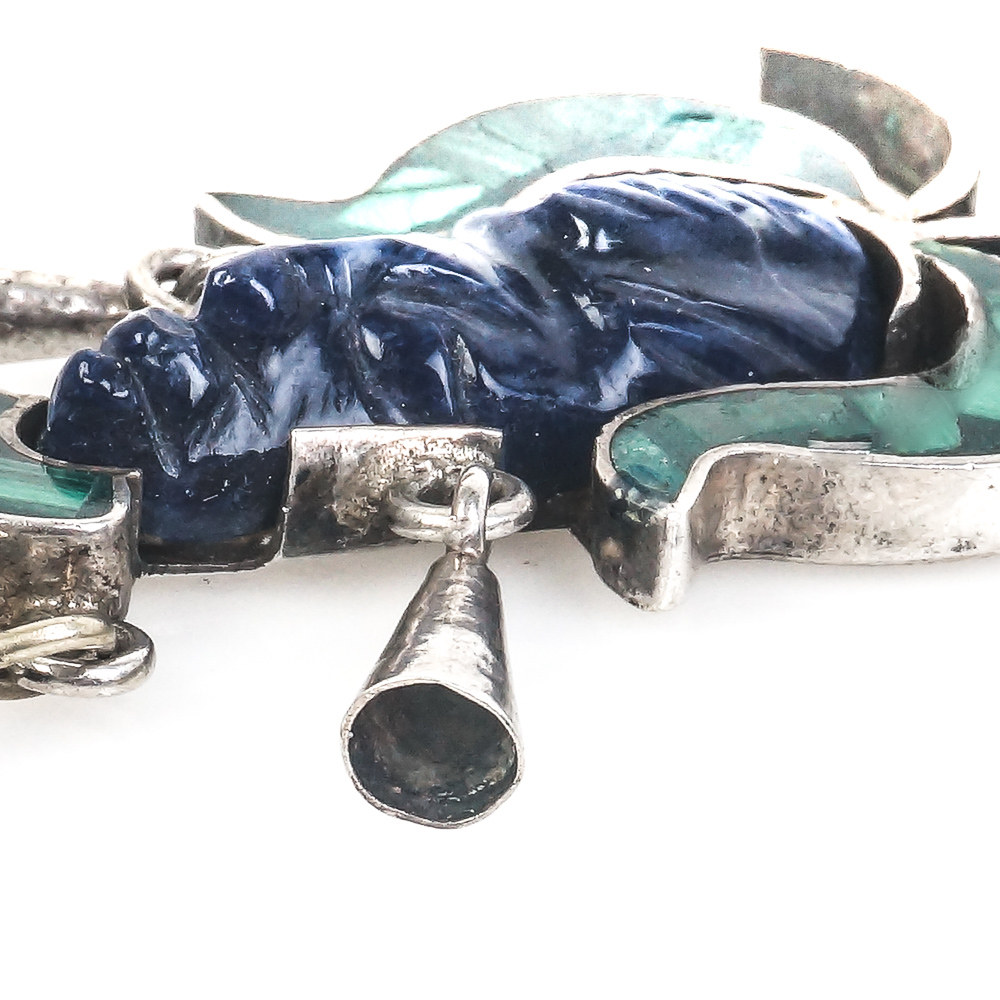 Vintage Sterling Silver and Stone Pendants Including a Mesoamerican Warrior Face