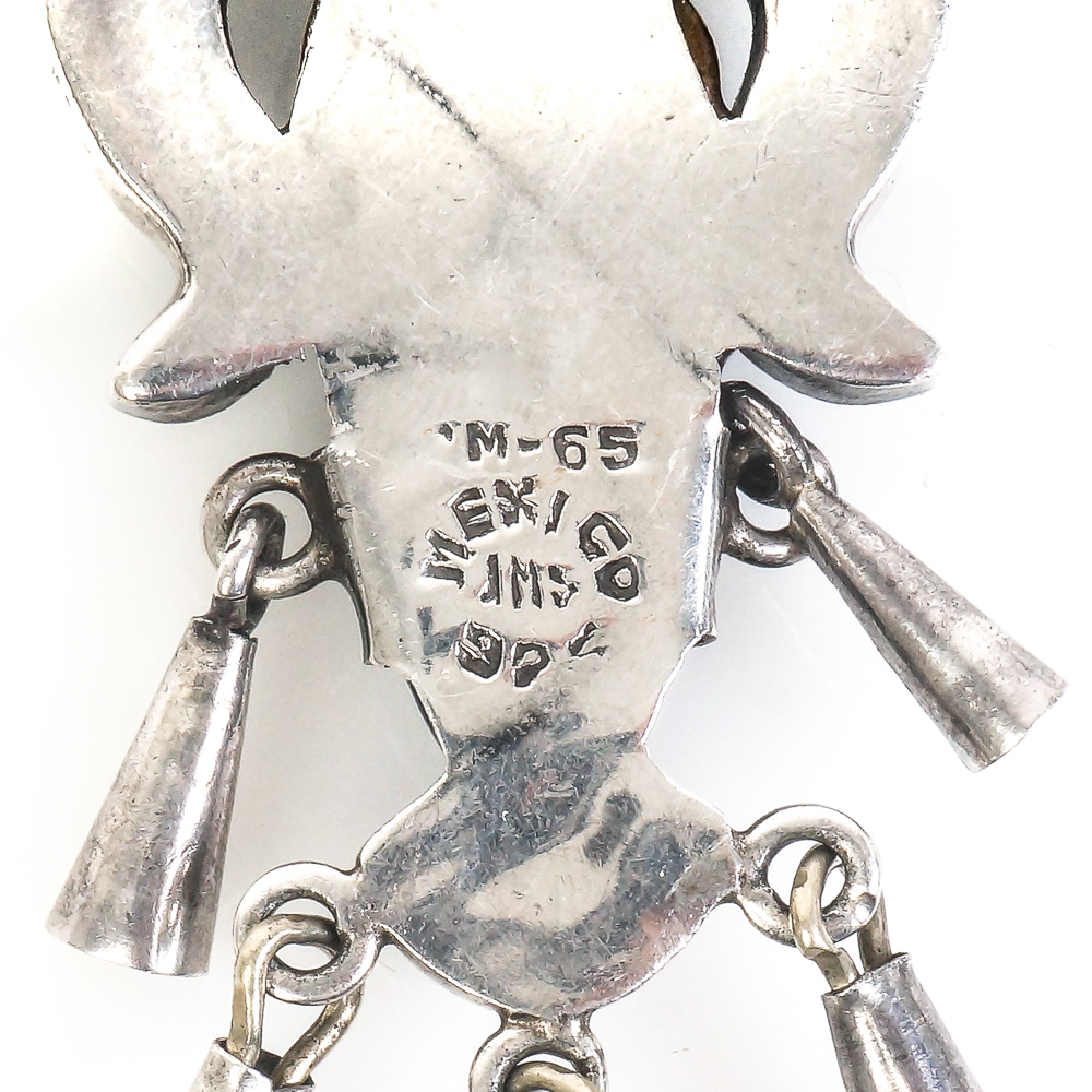 Vintage Sterling Silver and Stone Pendants Including a Mesoamerican Warrior Face