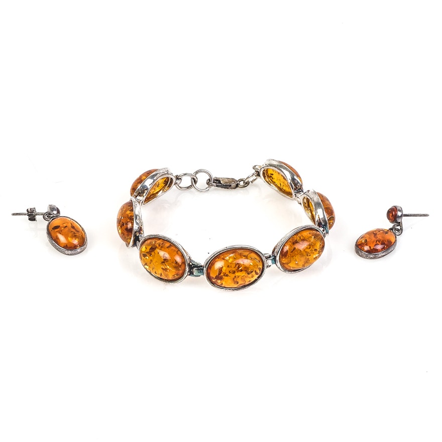 Sterling Silver and Amber Demi Parure