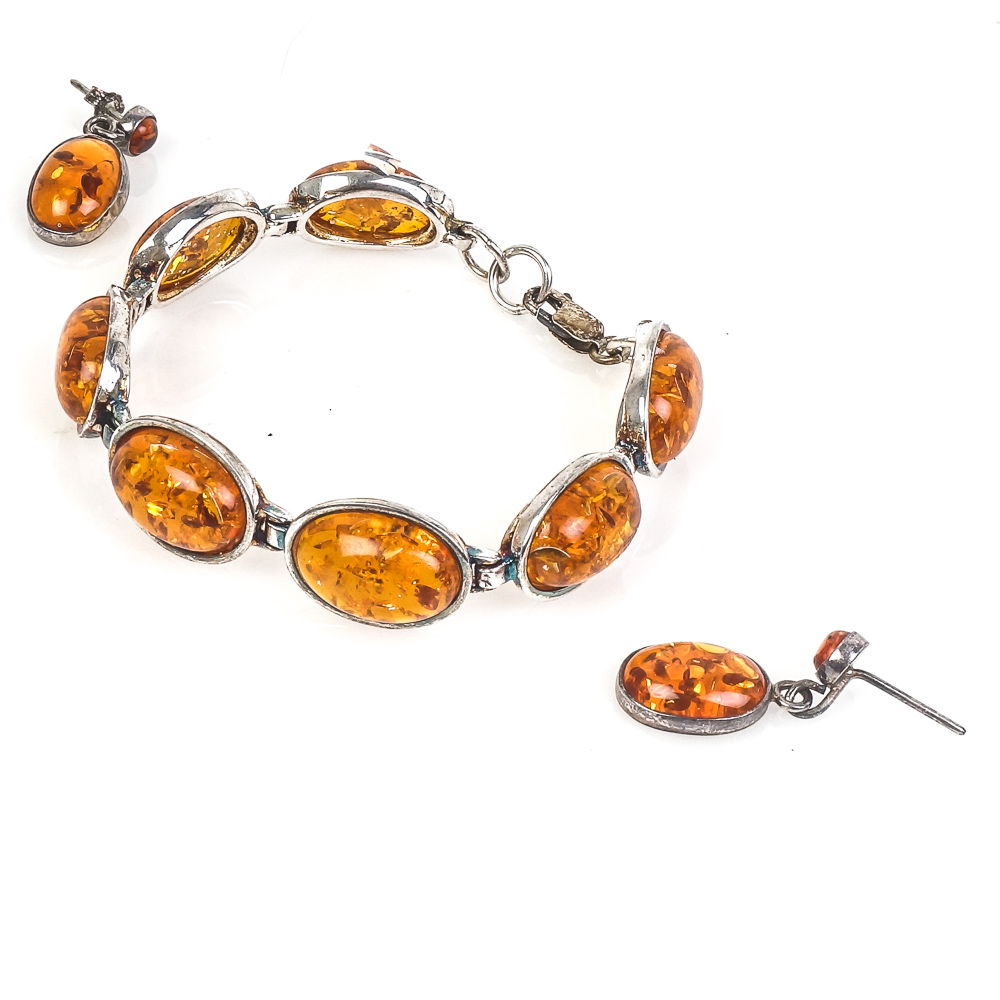 Sterling Silver and Amber Demi Parure