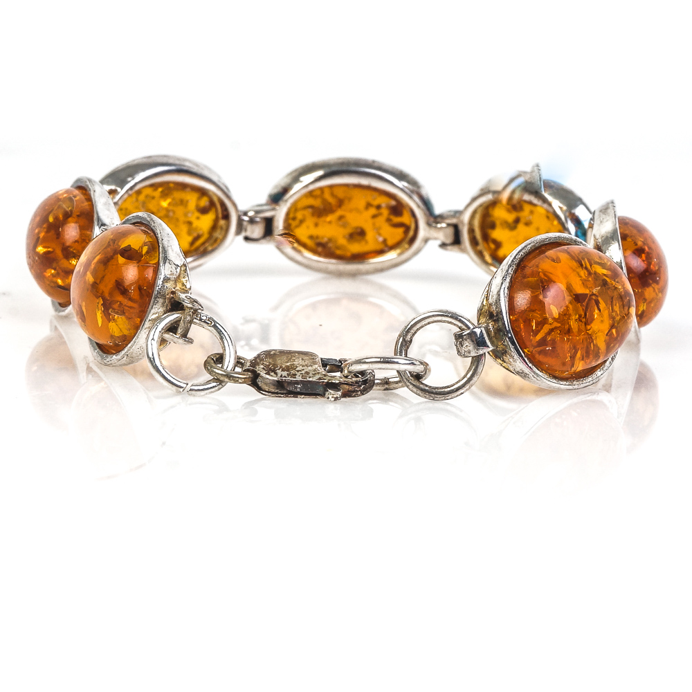Sterling Silver and Amber Demi Parure
