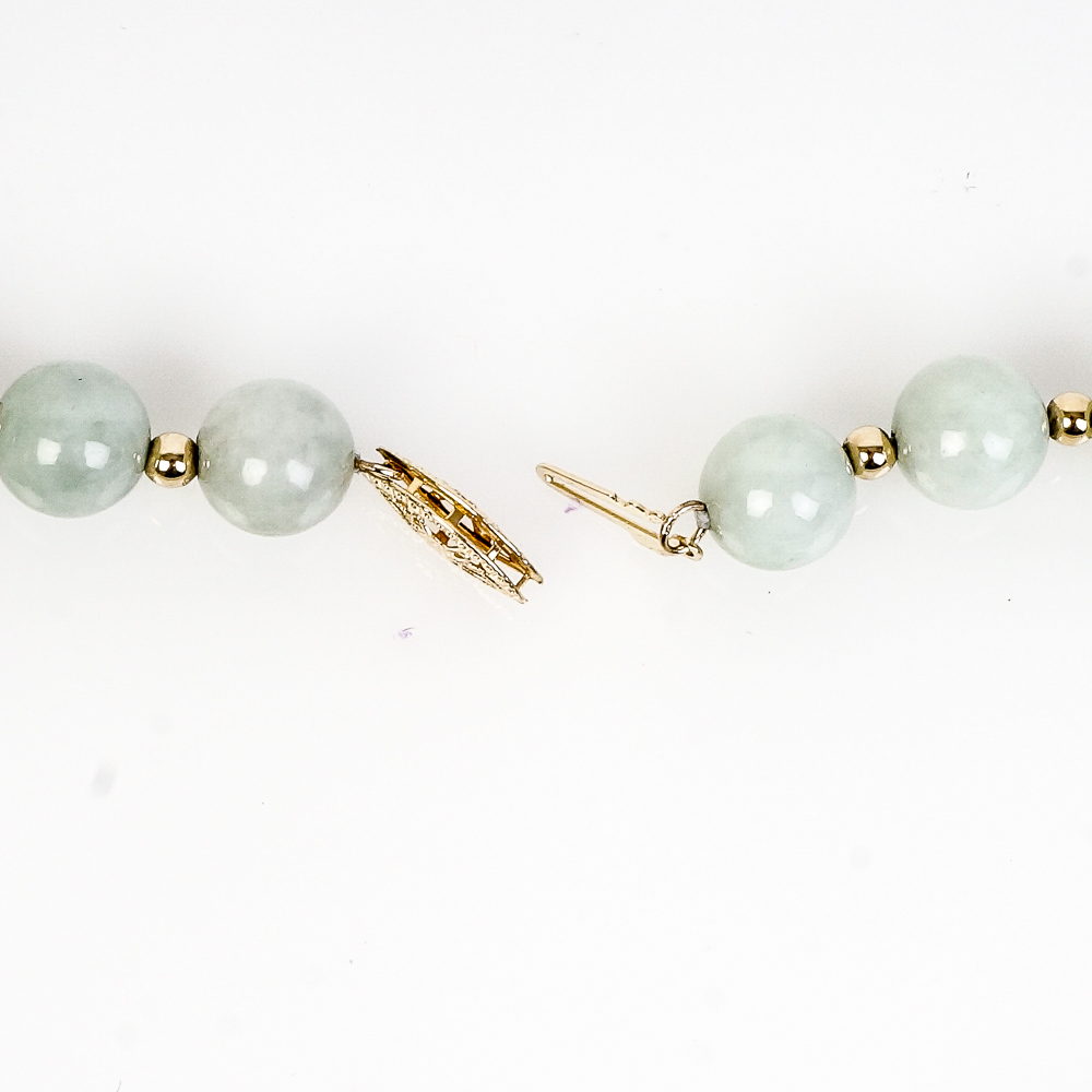 14K Yellow Gold and Jadeite Jade Beaded Necklace
