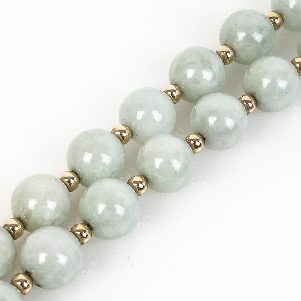 14K Yellow Gold and Jadeite Jade Beaded Necklace