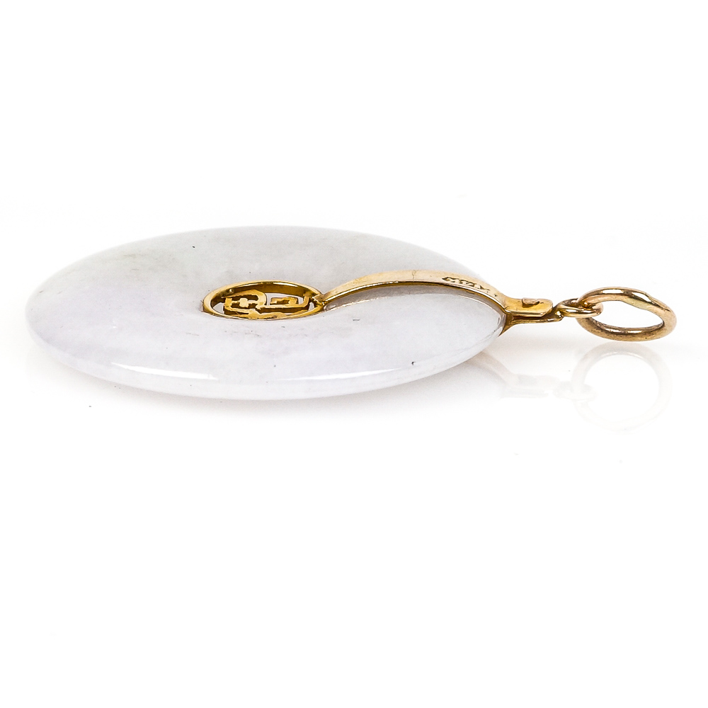14K Yellow Gold and White Jadeite Jade Bi-Disc Pendant
