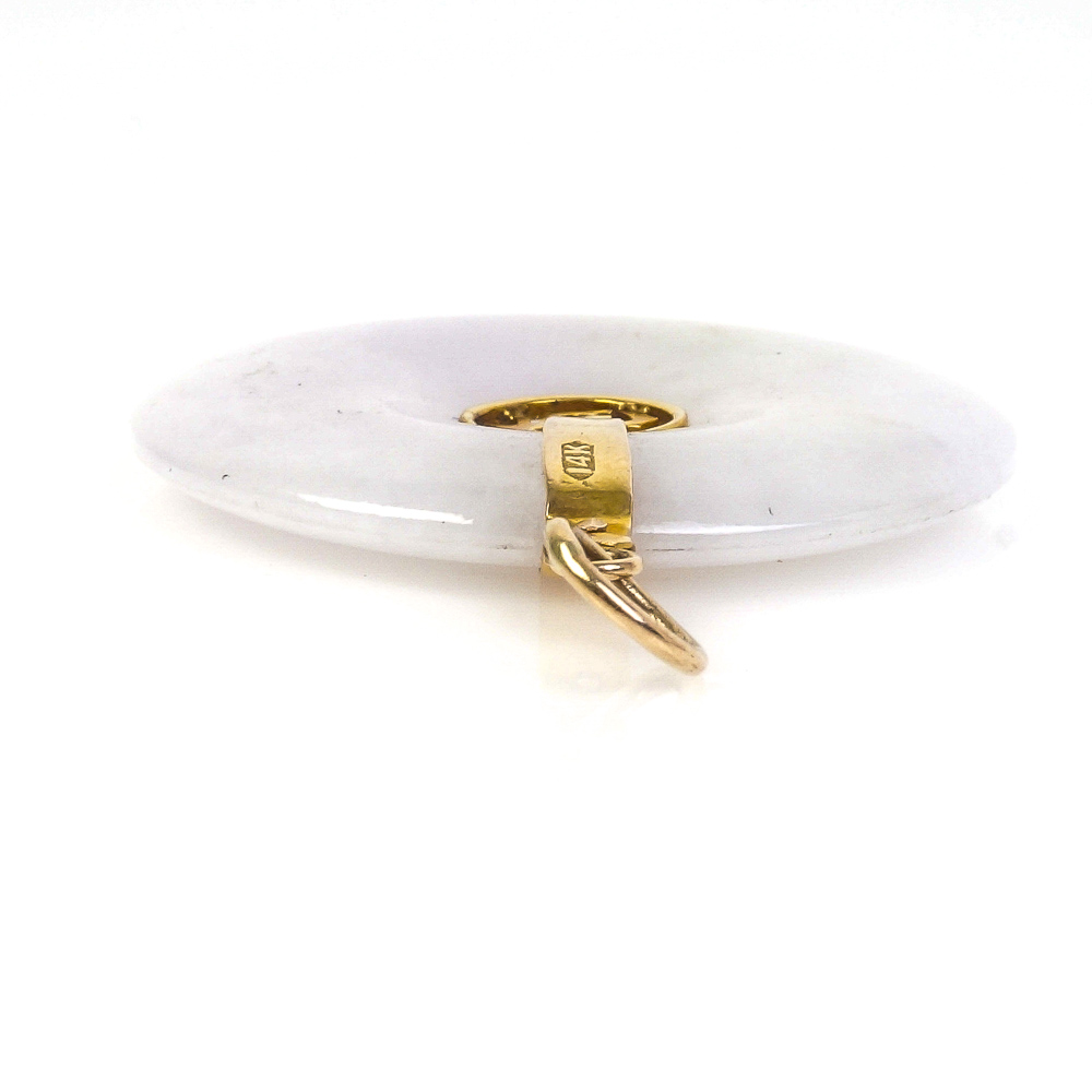 14K Yellow Gold and White Jadeite Jade Bi-Disc Pendant