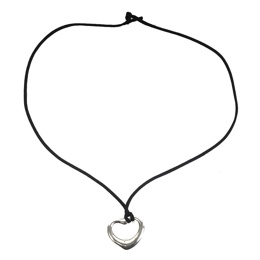 Elsa Peretti for Tiffany & Co. Open Heart Pendant with Black Silk Cord