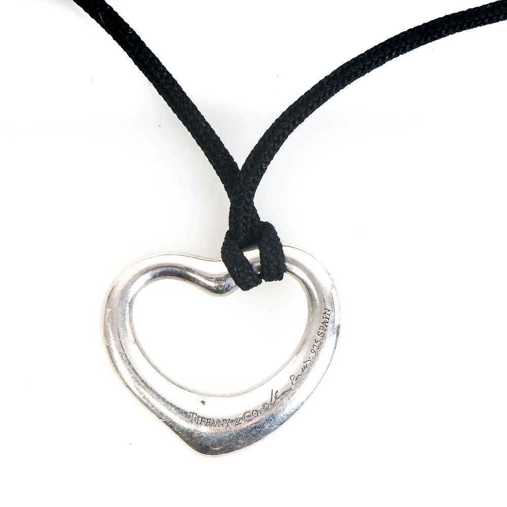 Elsa Peretti for Tiffany & Co. Open Heart Pendant with Black Silk Cord