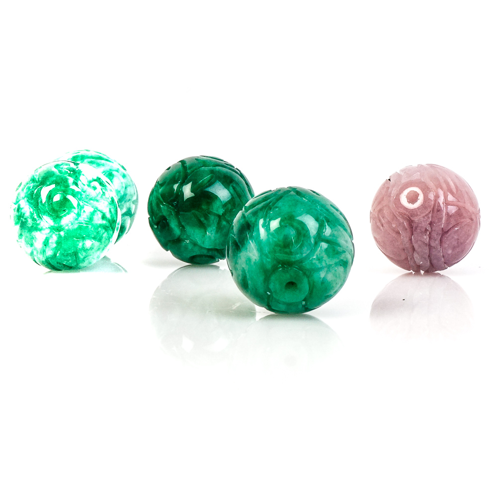 Collection of Loose Jadeite Jade and Rose Quartz Carved Beads