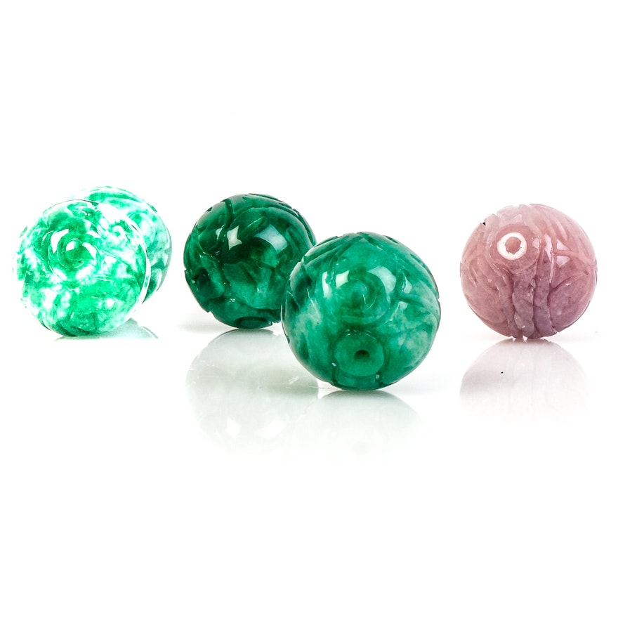 Collection of Loose Jadeite Jade and Rose Quartz Carved Beads