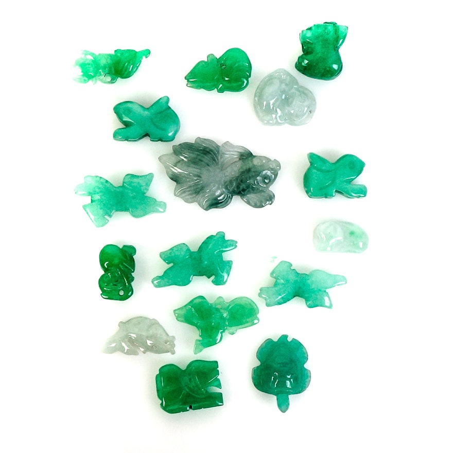 Collection of Loose Jadeite Jade Fetish Pendants and Carvings