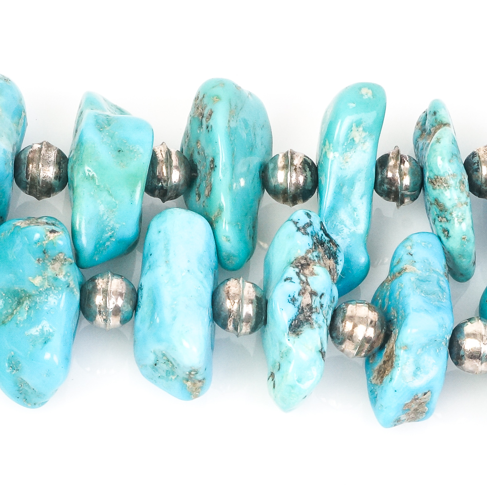 Vintage Sterling Silver and Turquoise Nugget Statement Necklace