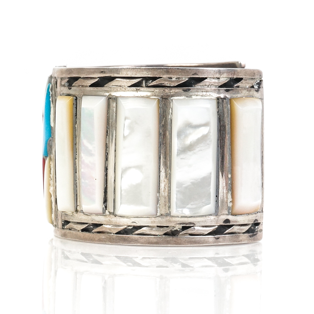 Southwest Inspired Sterling Silver and Stone Mosaic Cuff Bracelet