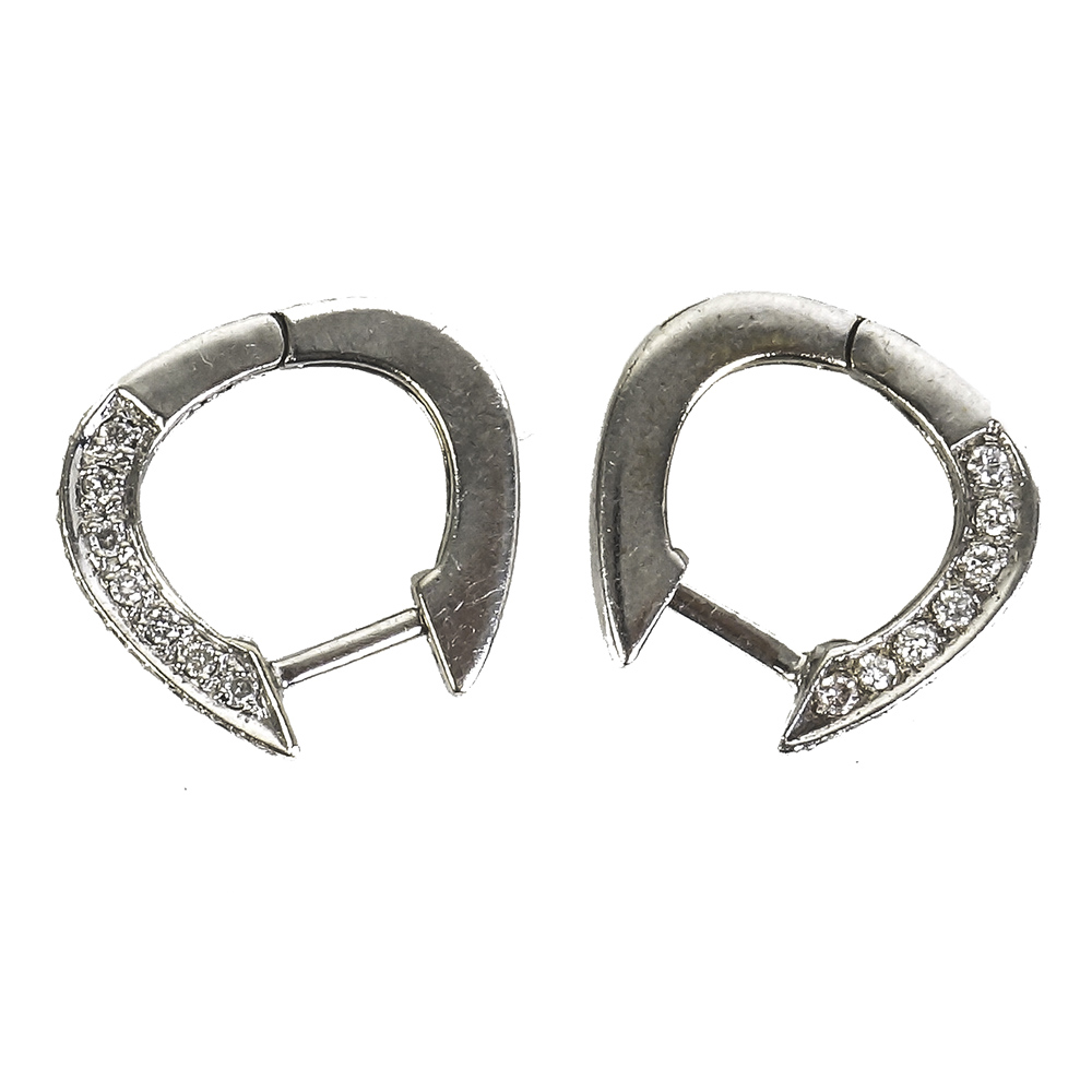 14K White Gold and Diamond Huggie Earrings