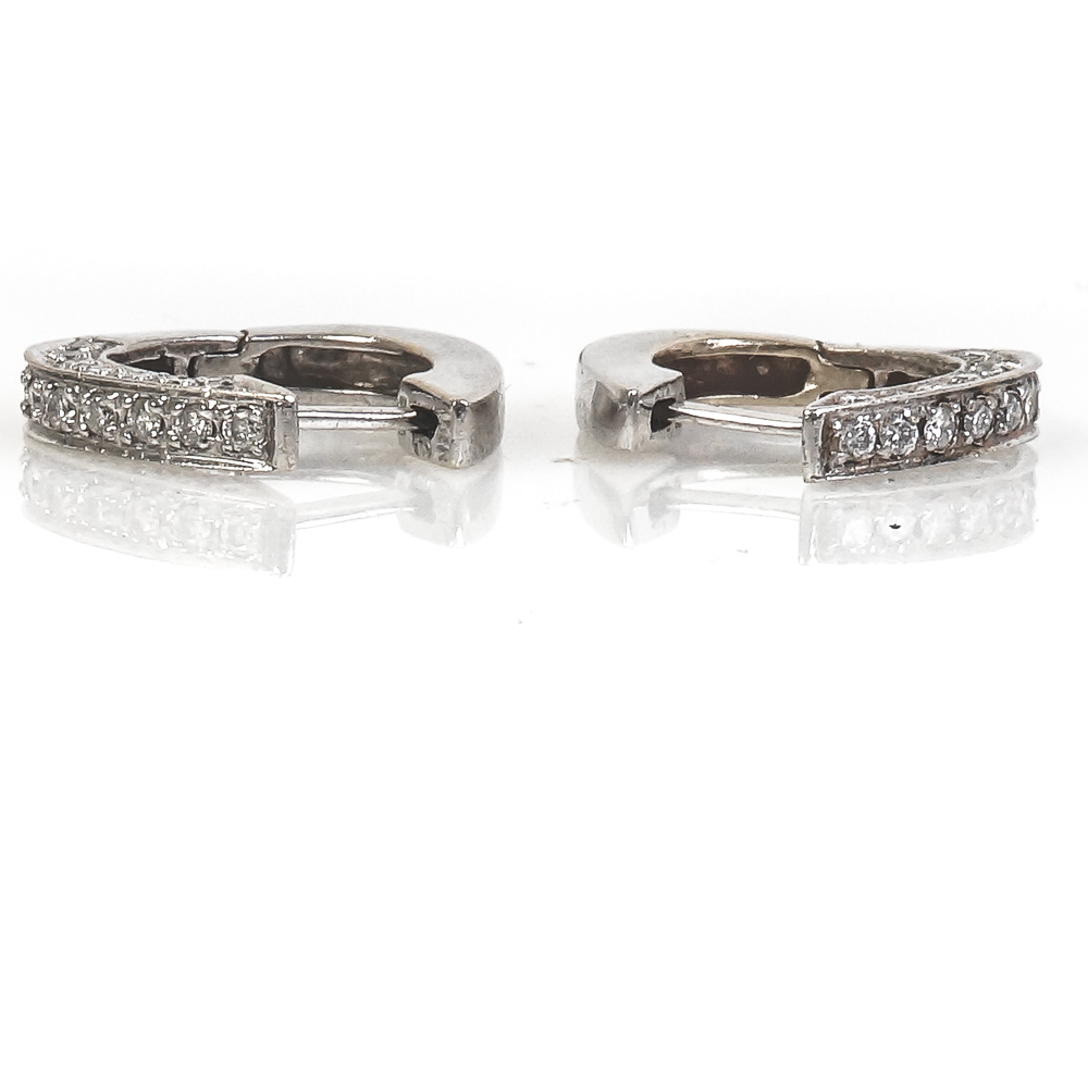 14K White Gold and Diamond Huggie Earrings