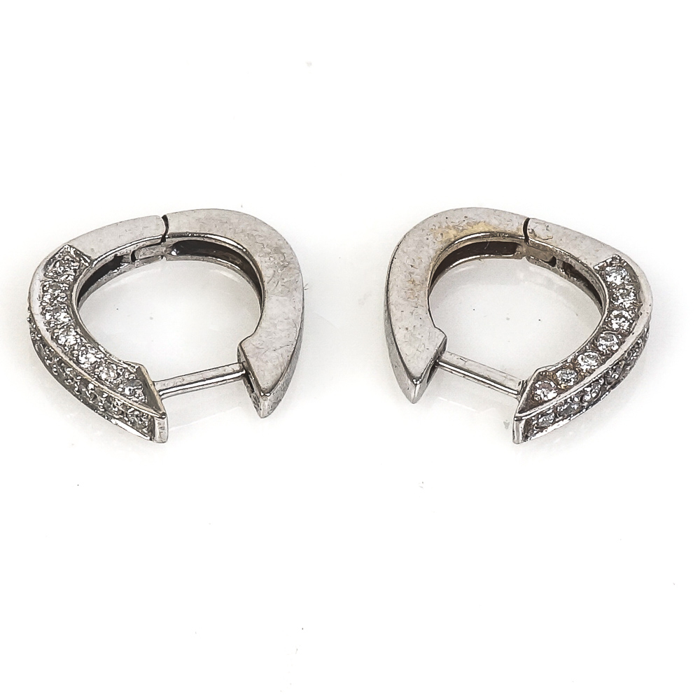 14K White Gold and Diamond Huggie Earrings