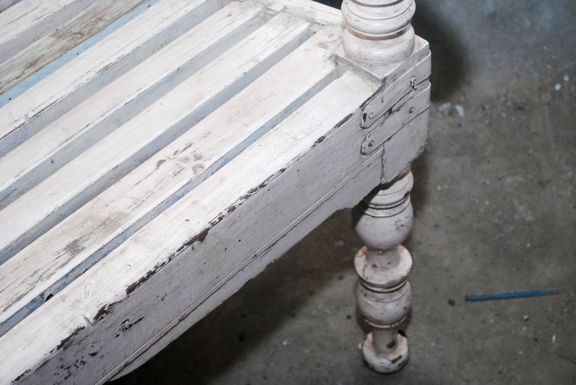 Distressed Vintage White Wooden Bench