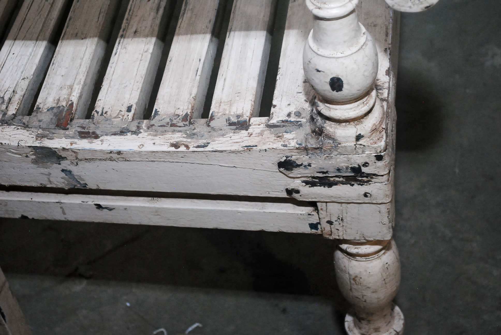 Distressed Vintage White Wooden Bench