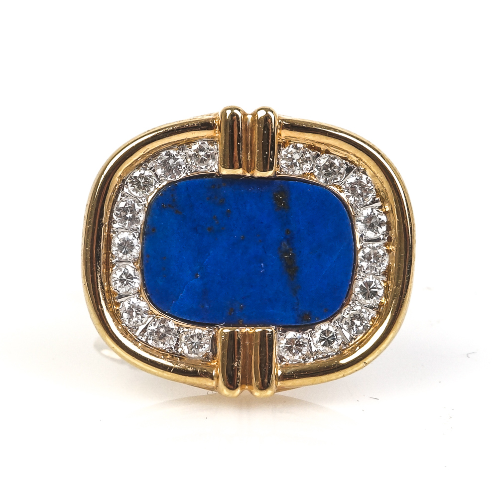 18K Yellow Gold, Lapis Lazuli and Diamond Cufflinks and Studs Set