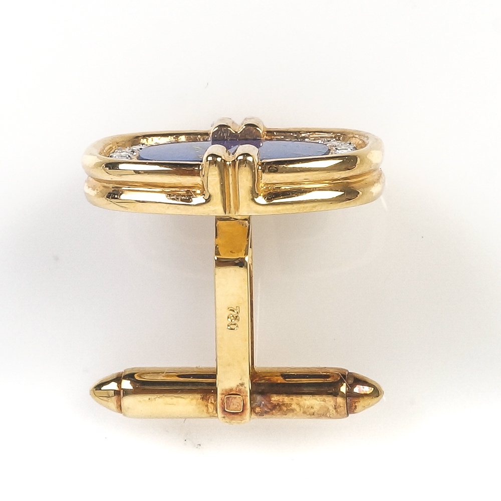 18K Yellow Gold, Lapis Lazuli and Diamond Cufflinks and Studs Set