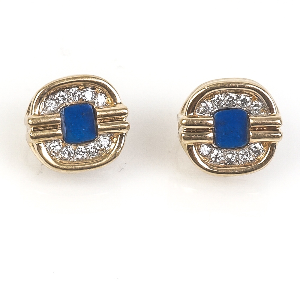 18K Yellow Gold, Lapis Lazuli and Diamond Cufflinks and Studs Set