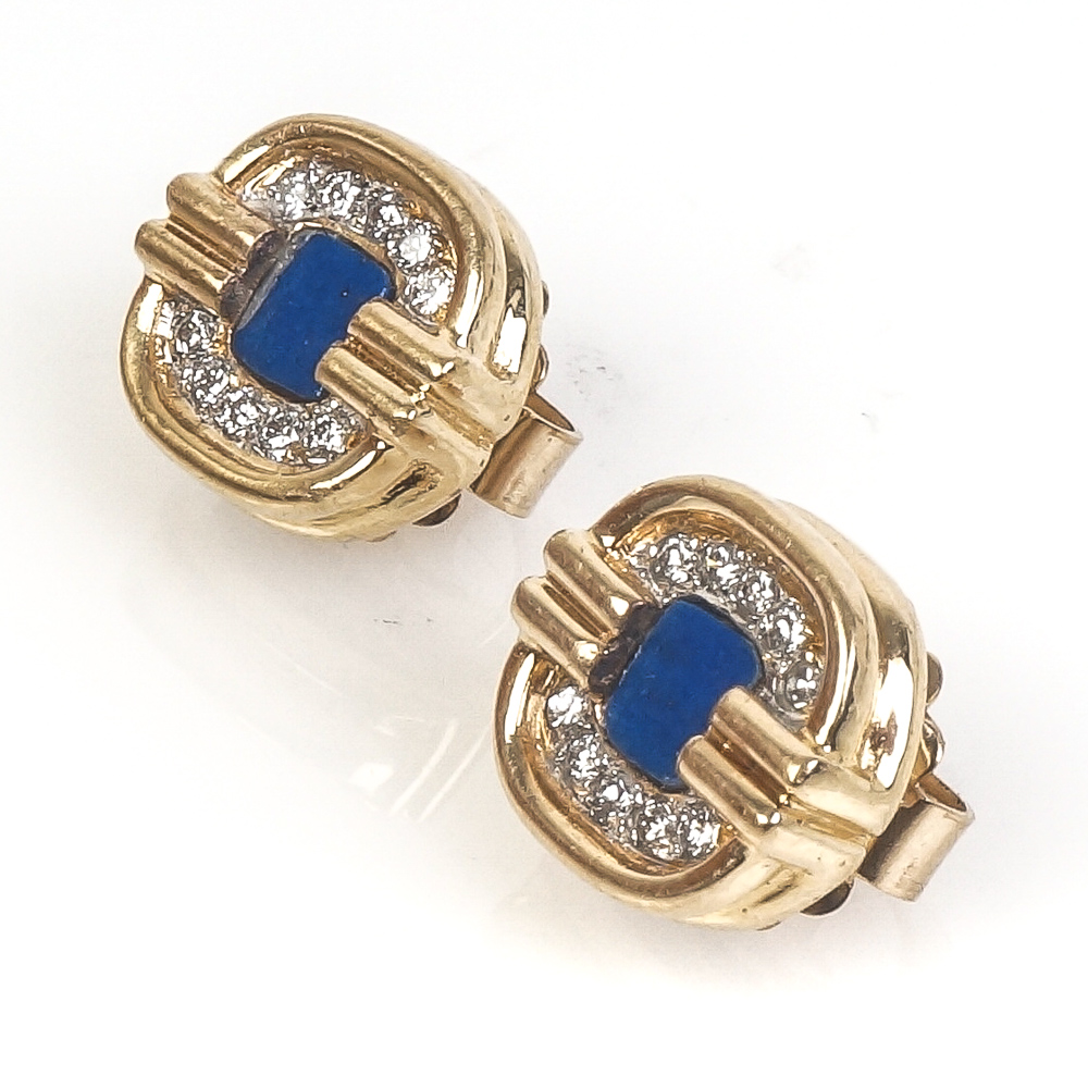 18K Yellow Gold, Lapis Lazuli and Diamond Cufflinks and Studs Set