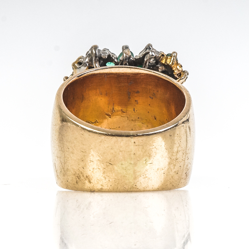 14K Yellow Gold, Diamond, Emerald, and Green Chrysoprase Cluster Ring