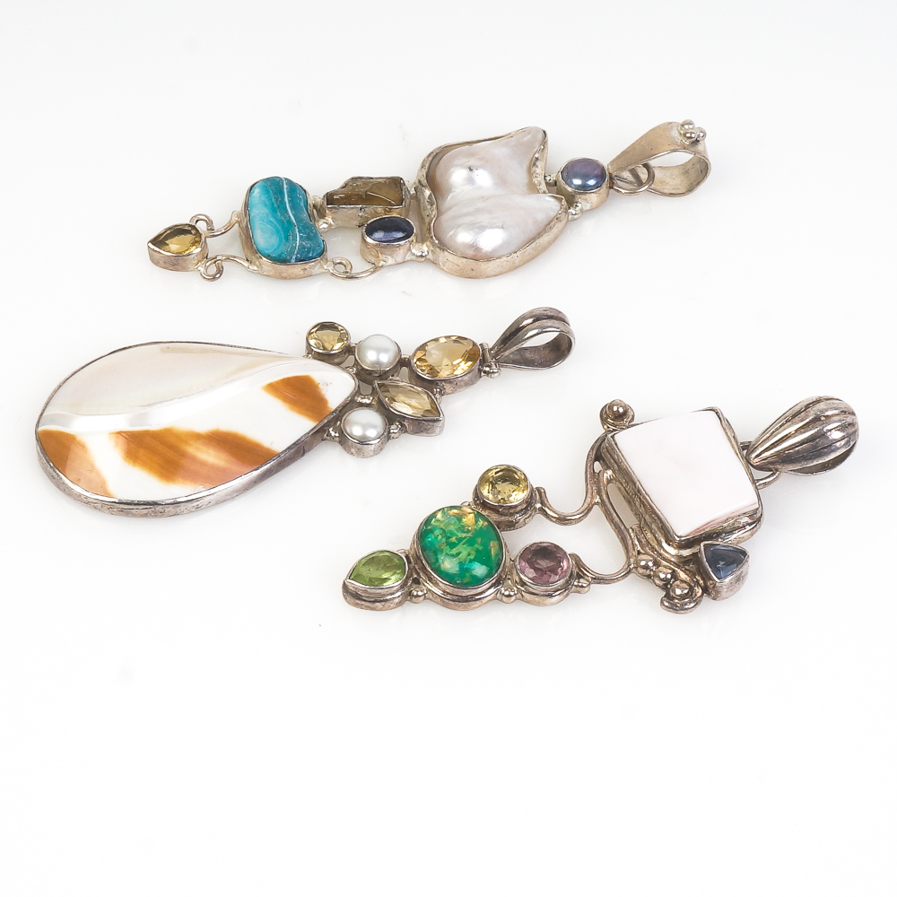 Collection of Sterling Silver and Multi-Stone Drop Pendants