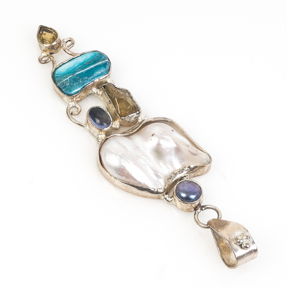 Collection of Sterling Silver and Multi-Stone Drop Pendants