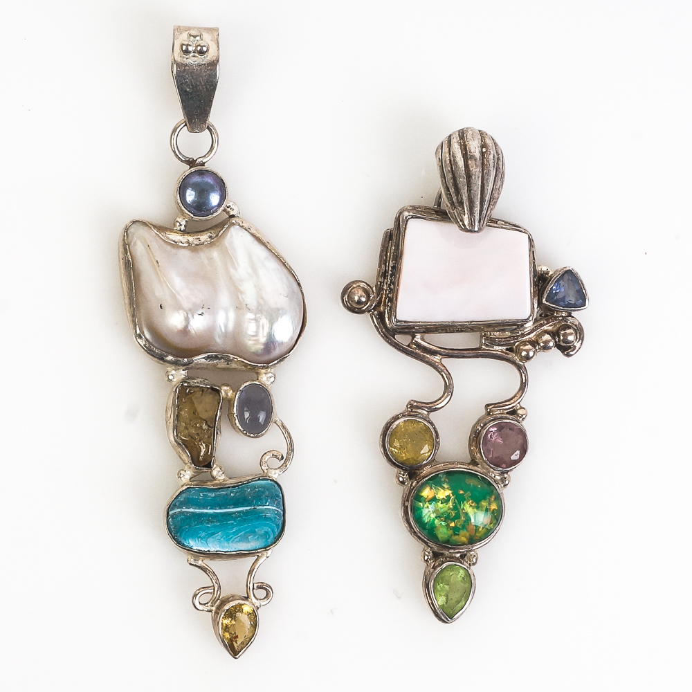 Collection of Sterling Silver and Multi-Stone Drop Pendants