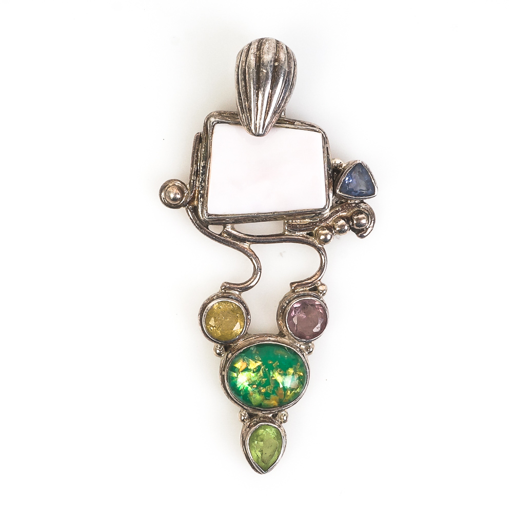 Collection of Sterling Silver and Multi-Stone Drop Pendants