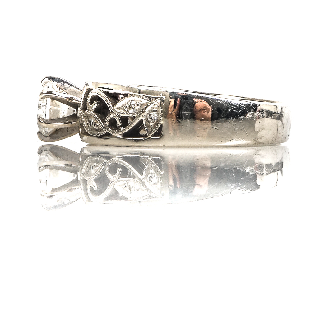 14K White Gold and Diamond Cathedral Engagement Ring