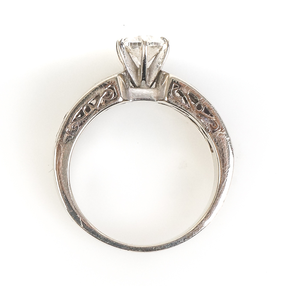 14K White Gold and Diamond Cathedral Engagement Ring