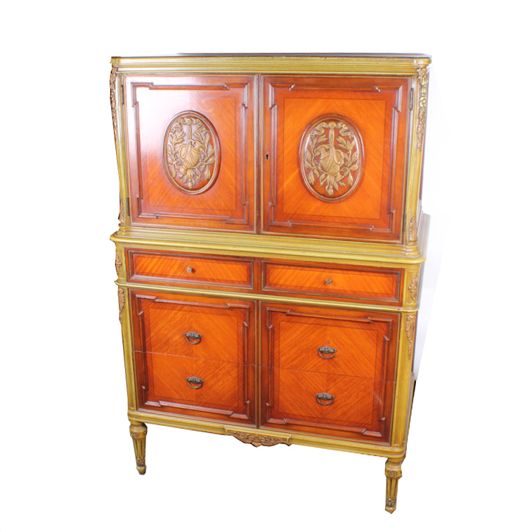 Vintage Chesterfield Furniture Co. Armoire with Parkay Wood Detailing