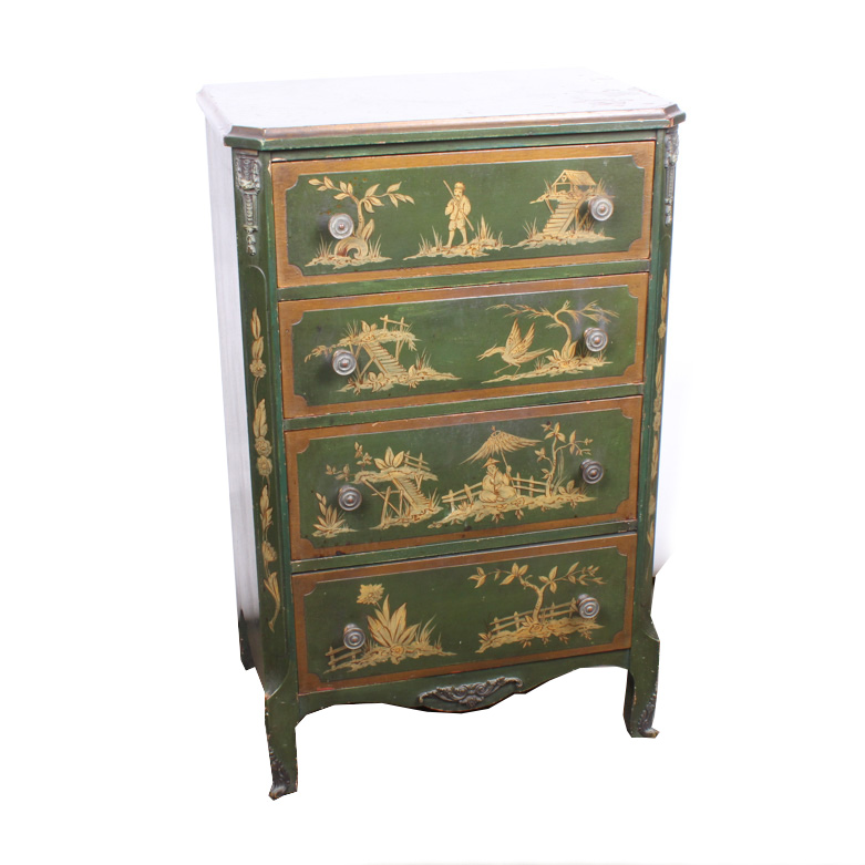Vintage Chinese Inspired Mahogany Painted Chest of Drawers by Colonial Mfg Co
