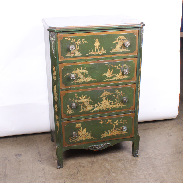 Vintage Chinese Inspired Mahogany Painted Chest of Drawers by Colonial Mfg Co