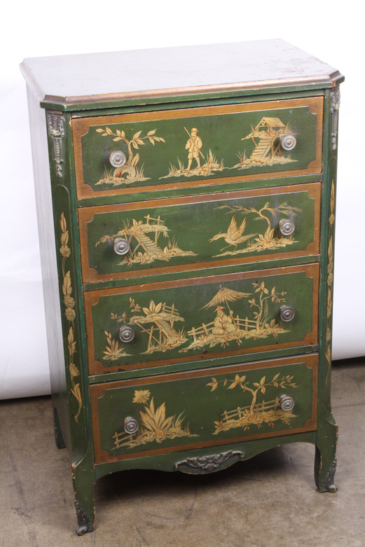 Vintage Chinese Inspired Mahogany Painted Chest of Drawers by Colonial Mfg Co