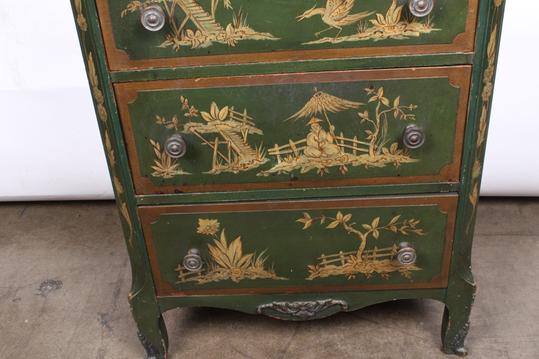 Vintage Chinese Inspired Mahogany Painted Chest of Drawers by Colonial Mfg Co