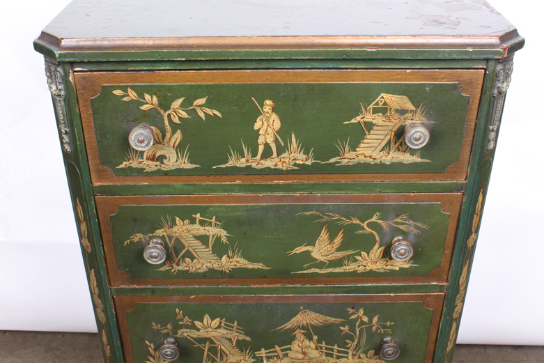 Vintage Chinese Inspired Mahogany Painted Chest of Drawers by Colonial Mfg Co