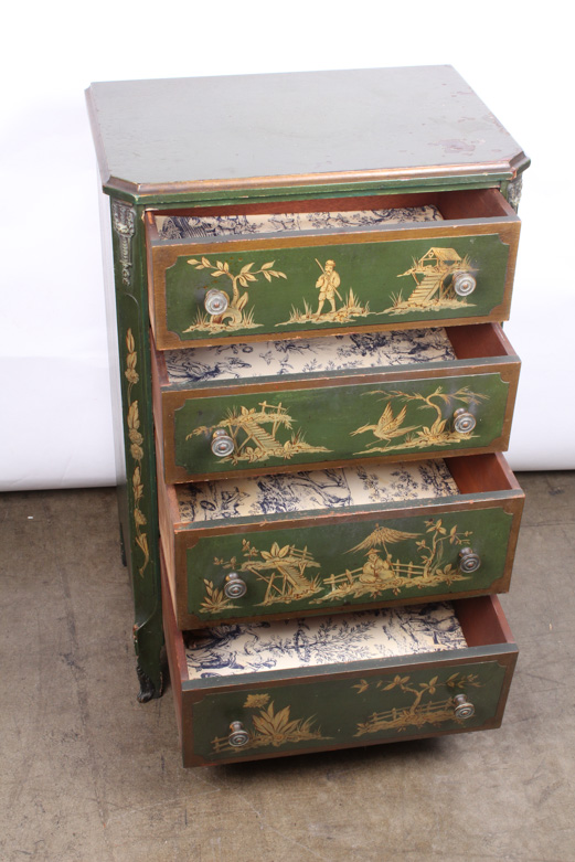 Vintage Chinese Inspired Mahogany Painted Chest of Drawers by Colonial Mfg Co