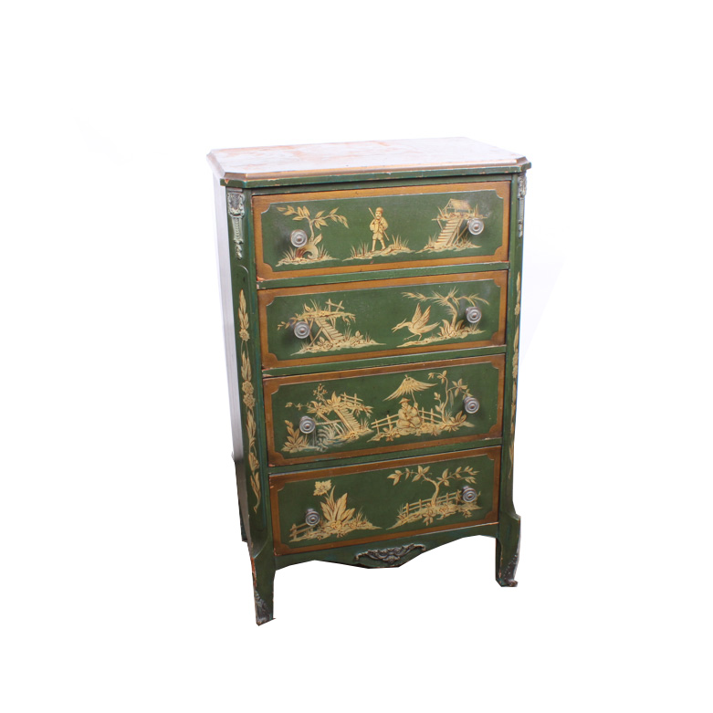 Vintage Chinese Inspired Mahogany Painted Chest of Drawers by Colonial Mfg Co