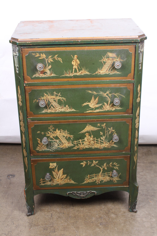 Vintage Chinese Inspired Mahogany Painted Chest of Drawers by Colonial Mfg Co