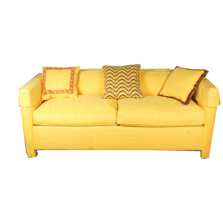 Modern Yellow Sleeper Sofa with Three Assorted Decorative Pillows
