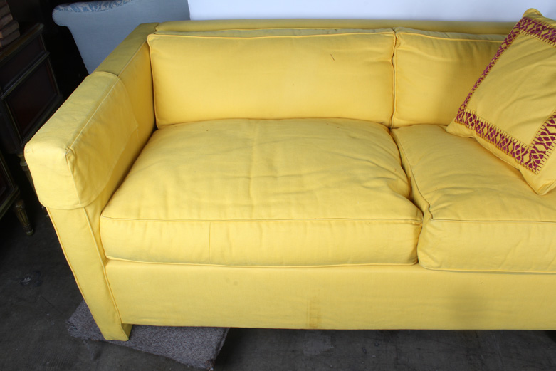 Modern Yellow Sleeper Sofa with Three Assorted Decorative Pillows