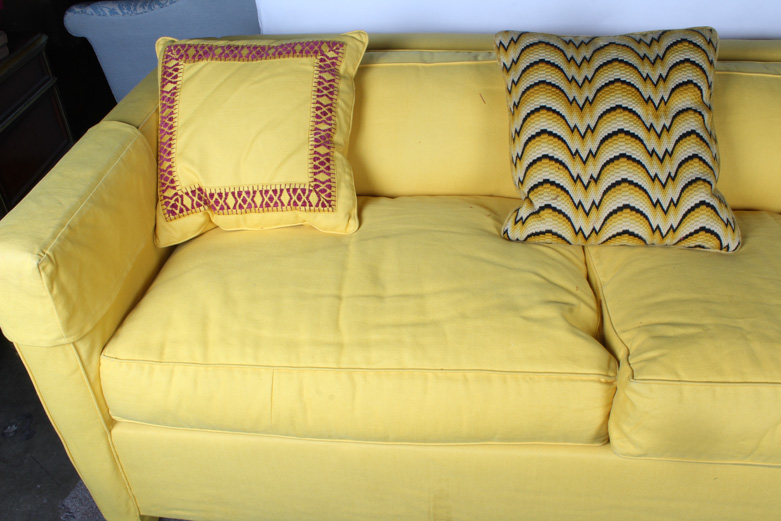Modern Yellow Sleeper Sofa with Three Assorted Decorative Pillows