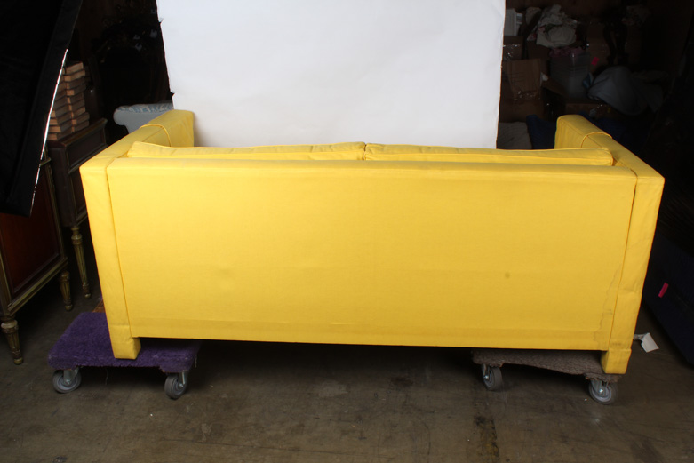 Modern Yellow Sleeper Sofa with Three Assorted Decorative Pillows