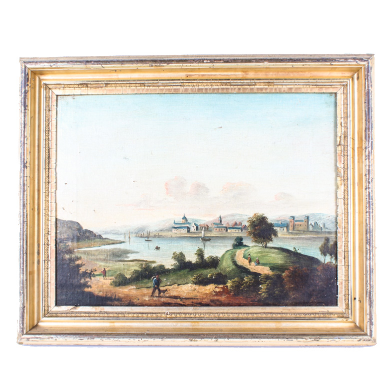Antique Continental Landscape Oil Painting on Canvas
