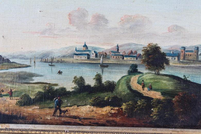 Antique Continental Landscape Oil Painting on Canvas