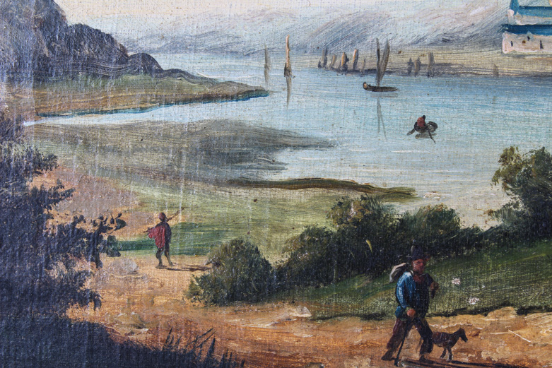 Antique Continental Landscape Oil Painting on Canvas
