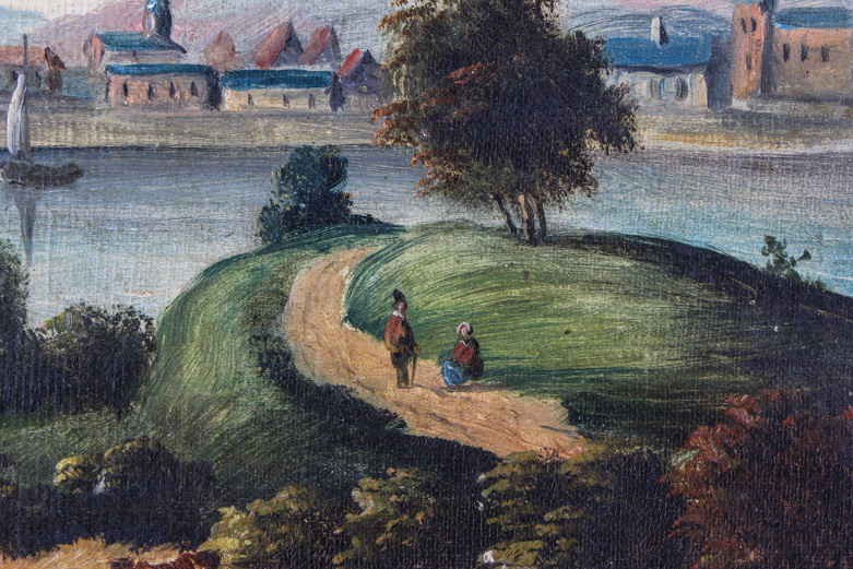 Antique Continental Landscape Oil Painting on Canvas